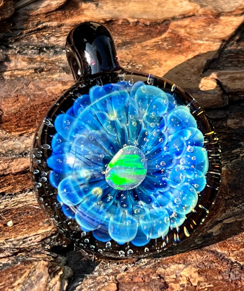 boroccus opal & solid geometry inside out borosilicate glass pendant - สร้อยคอ - แก้ว สีน้ำเงิน