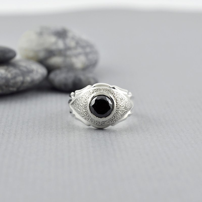 Sterling Silver Third Eye Ring with Black CZ,SV925 - General Rings - Sterling Silver Silver