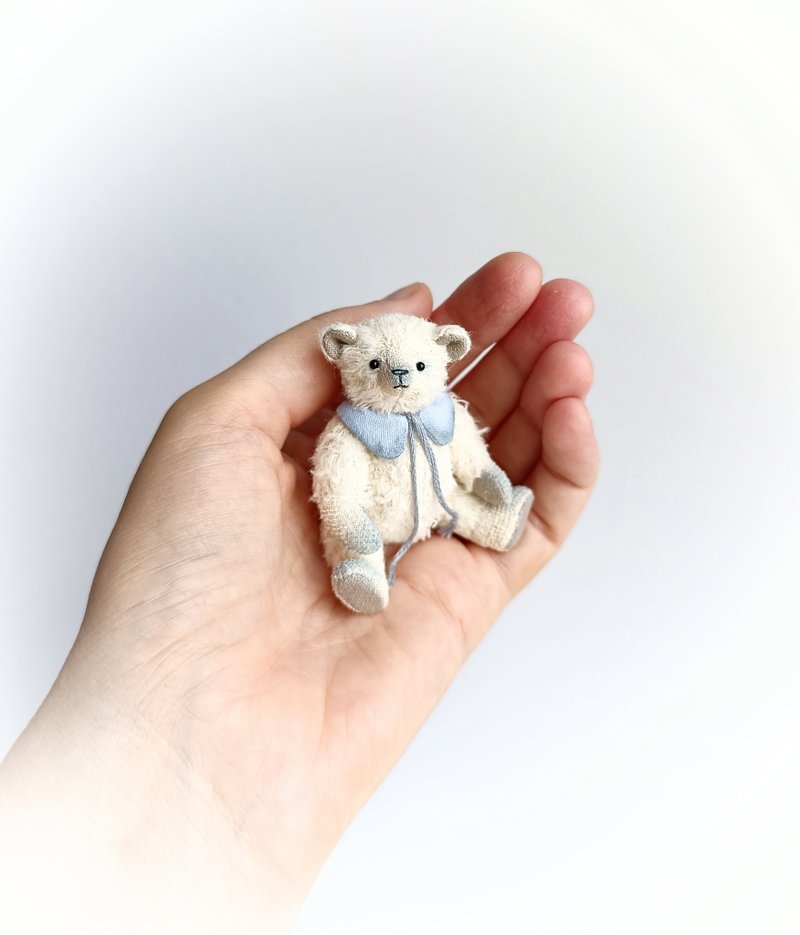 miniature plush bear vintage style - Stuffed Dolls & Figurines - Other Materials White