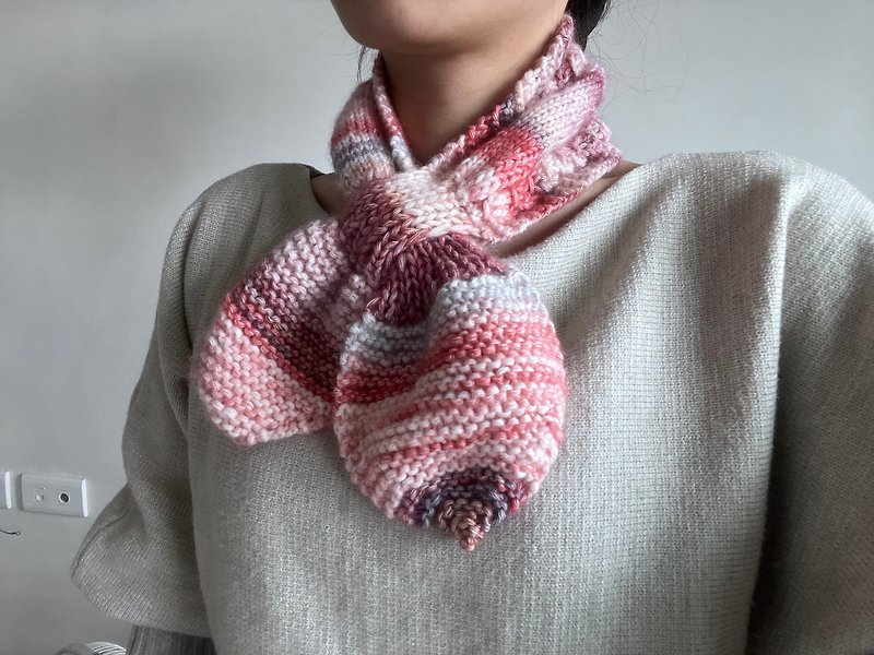 毛線編織保暖可扣式小圍巾 - 圍巾/披肩 - 羊毛 