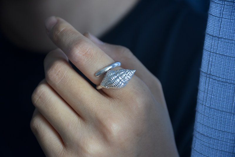Original Handmade 925 Silver Conch Round Arm Natural Texture Open Ring - General Rings - Sterling Silver Silver