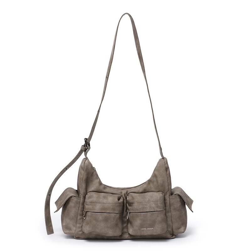 【Worn by VIVIZ SINB】Pocket Mug Bag M - Vintage Khaki - Messenger Bags & Sling Bags - Faux Leather Khaki