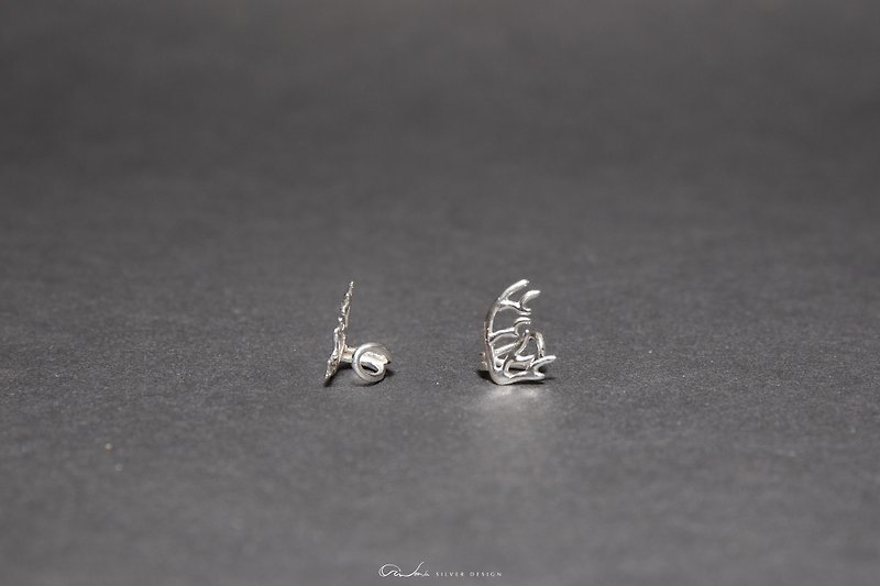 珊瑚系 - 鹿角耳夾 - 耳環/耳夾 - 純銀 銀色