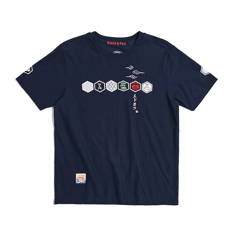 江戸勝木 家紋トーテム半袖Tシャツ メンズ (13フィートブルー) #トップ - Tシャツ メンズ - コットン・麻 ブルー