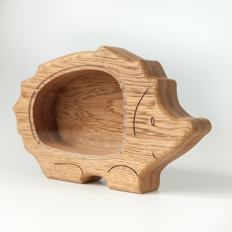 Wooden piggy bank, hedgehog toys, Customized gift, coin bank, animal money box - กระปุกออมสิน - ไม้ 