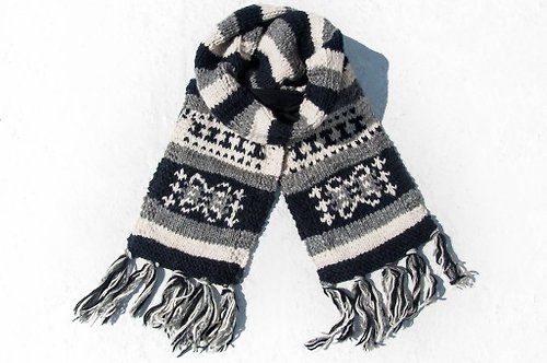 omhandmade 手織純羊毛圍巾/針織圍巾/鉤織條紋圍巾/手工針織圍巾-學院風格