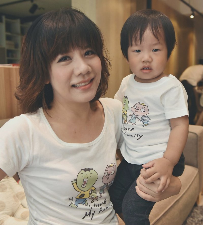 8 yuan brother │ female short T-I Love My Family T-Shirt (Limited + Pre-order) - เสื้อยืดผู้หญิง - ผ้าฝ้าย/ผ้าลินิน ขาว