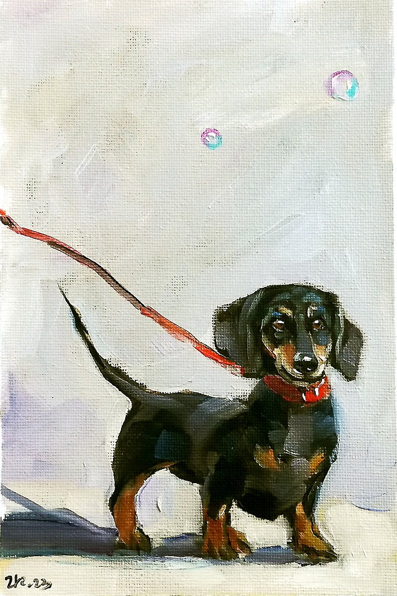 Dachshund Painting Dog Pet Original Portrait Animal Canvas Artwork - โปสเตอร์ - วัสดุอื่นๆ หลากหลายสี
