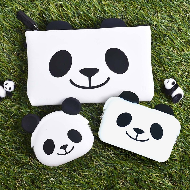 POCHI Friends Panda Series Silicone Storage Bag / Kiss Lock Bag Card Holder Zipper Bag - กระเป๋าเครื่องสำอาง - ซิลิคอน สีดำ