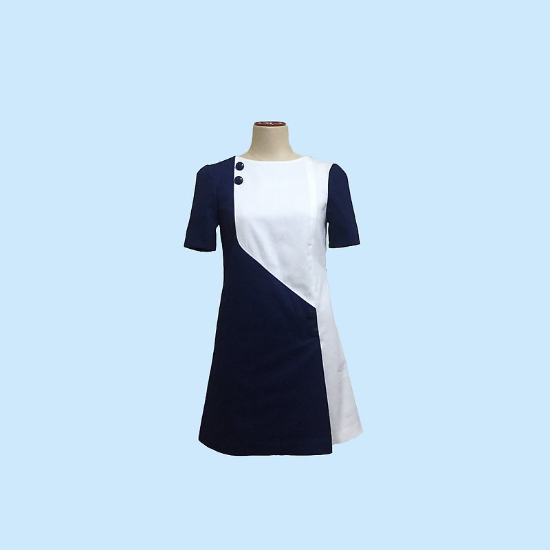 retro one-piece dress jeanne2 - One Piece Dresses - Cotton & Hemp Blue