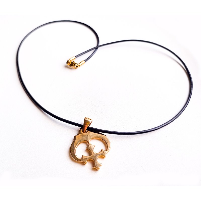 Lunula on a cord bronze necklace pendant,moon women necklace pendant on a string - 吊飾/掛飾 - 銅/黃銅 金色