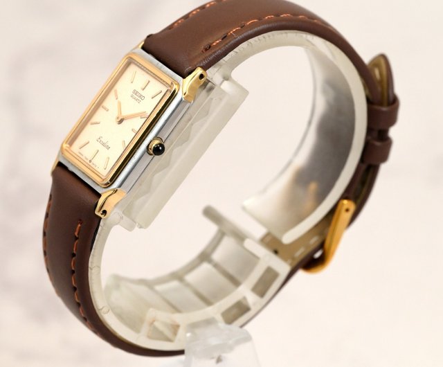 SEIKO EXCELINE 女性用腕時計クォーツ19mm タンクシェイプゴールド文字