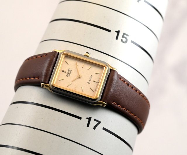 SEIKO EXCELINE 女性用腕時計クォーツ19mm タンクシェイプゴールド文字