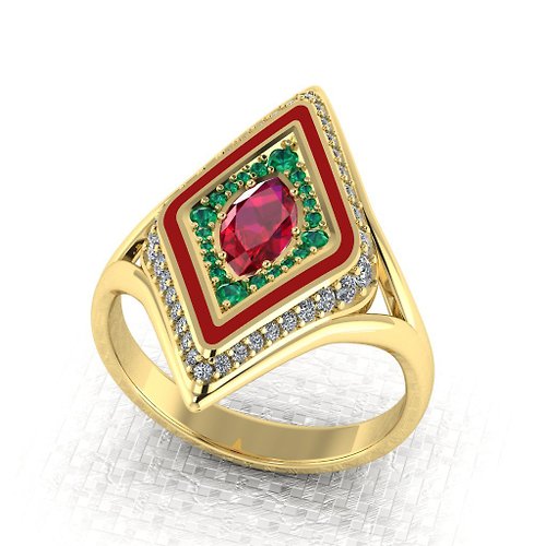 Helennar's Jewelry Studio 3D-model jewelry ring for a 0.4ct gemstone, enamel and diamonds. R18