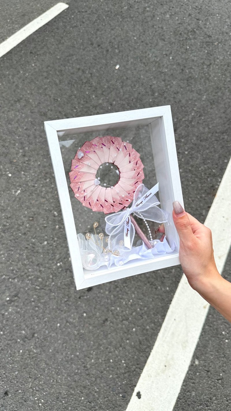 公主請吃糖 DIY 材料包 鈔票棒棒糖 鈔票花 鈔票相框 有錢花 生日 - 相框/畫框 - 木頭 白色