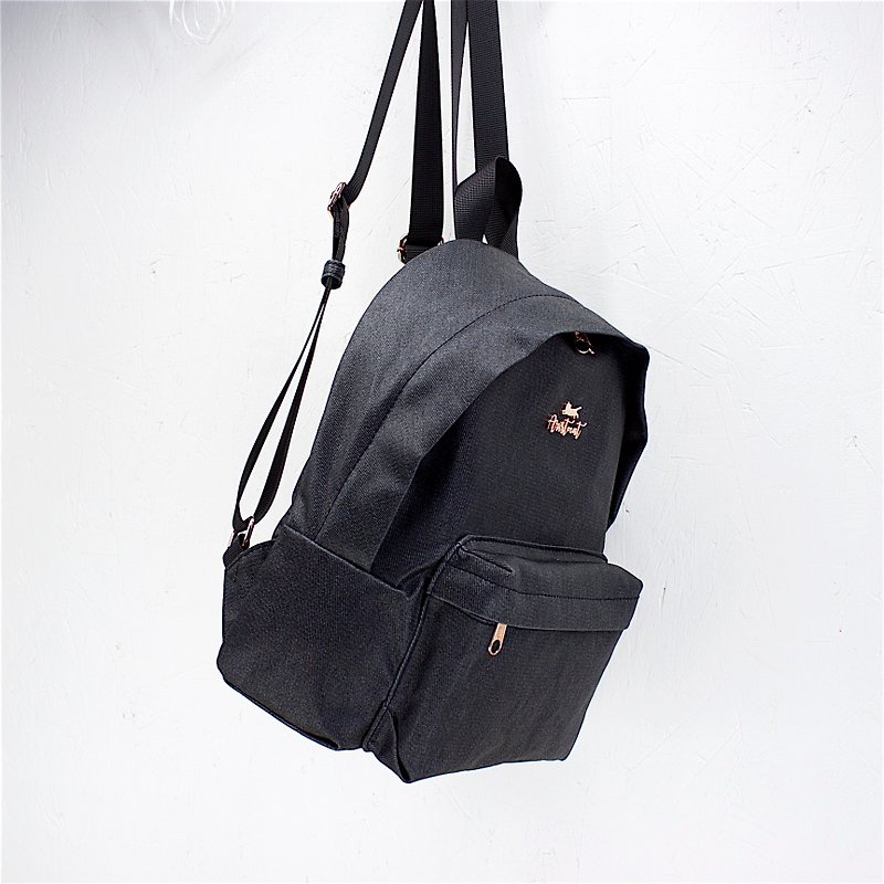 Aristocat Waterproof Heavy Denim Mini Backpack / Black - กระเป๋าเป้สะพายหลัง - ผ้าฝ้าย/ผ้าลินิน สีดำ