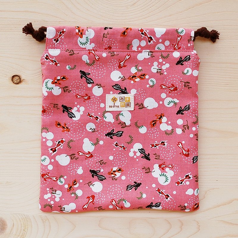 小金魚束口袋(大) - 化妝袋/收納袋 - 棉．麻 粉紅色