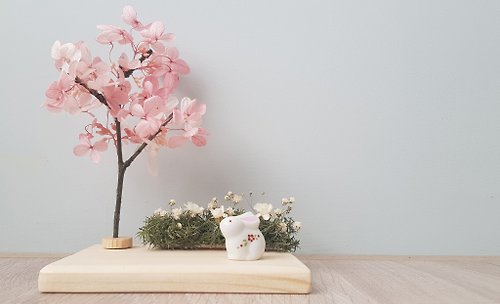 Mori Garden – 手作之森 – 花木系列 | 【櫻花樹下】名片座‧ 搭配日本藥師窯開運瓷兔