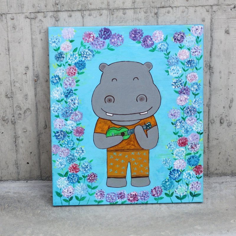 Original painting∣ Hippo playing guitar - Picture Frames - Other Materials Multicolor