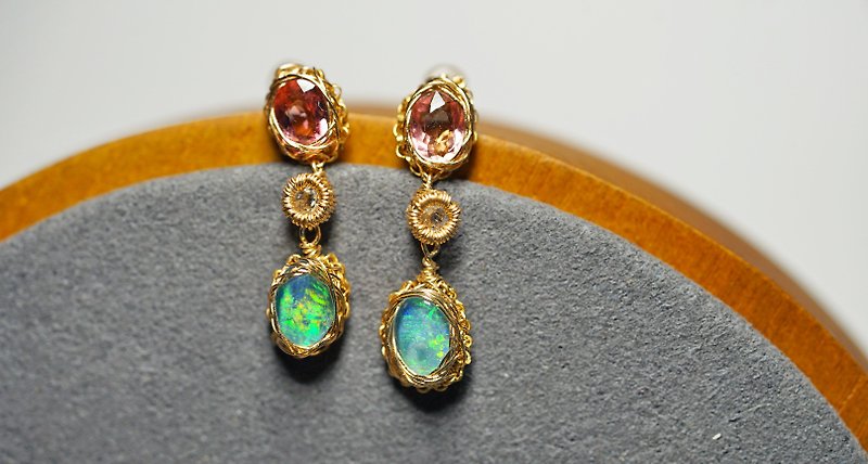 Pure hand - made 14K gold plated winded green tourmaline, tourmaline earrings - Earrings & Clip-ons - Gemstone Multicolor