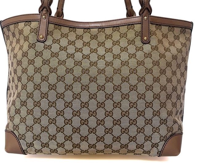 本物GUCCI グッチトートバッグポーチGGキャンバスレザーベージュ