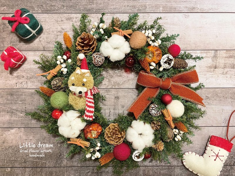 | Little Dreamland Flower Art | Childlike woolen dog Christmas wreath without cedar Christmas wreath - Dried Flowers & Bouquets - Plants & Flowers White
