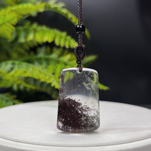 WANZAMGOK 精品天然巴西老料四季幽靈水晶吊墜項錬冰透凈體山景無事牌梯形