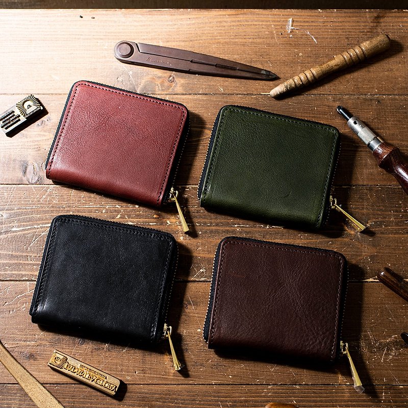 Made in Japan Tochigi Leather Mini Wallet Round Zipper Organization Compact Skimming Prevention RFID Leather Personalized 4 Colors JAW007 - กระเป๋าสตางค์ - หนังแท้ หลากหลายสี