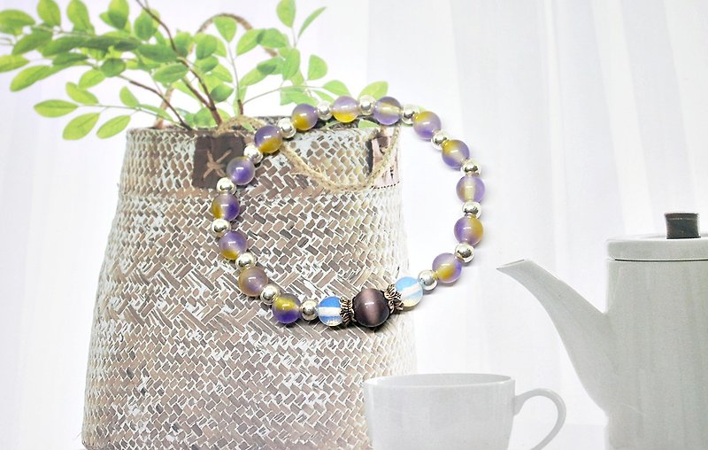 Natural Stone X Silver Elastic Bracelet <Dreamland> -Limited*1- - Bracelets - Gemstone Purple