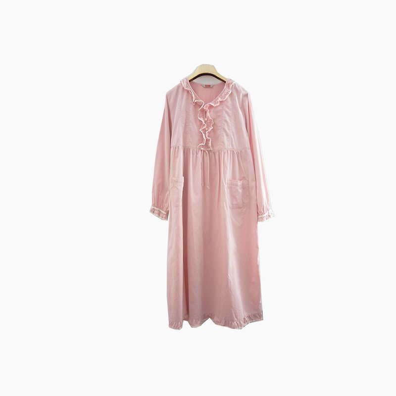 Dislocation vintage / ruffled pink cotton dress no.924 vintage - One Piece Dresses - Cotton & Hemp Pink