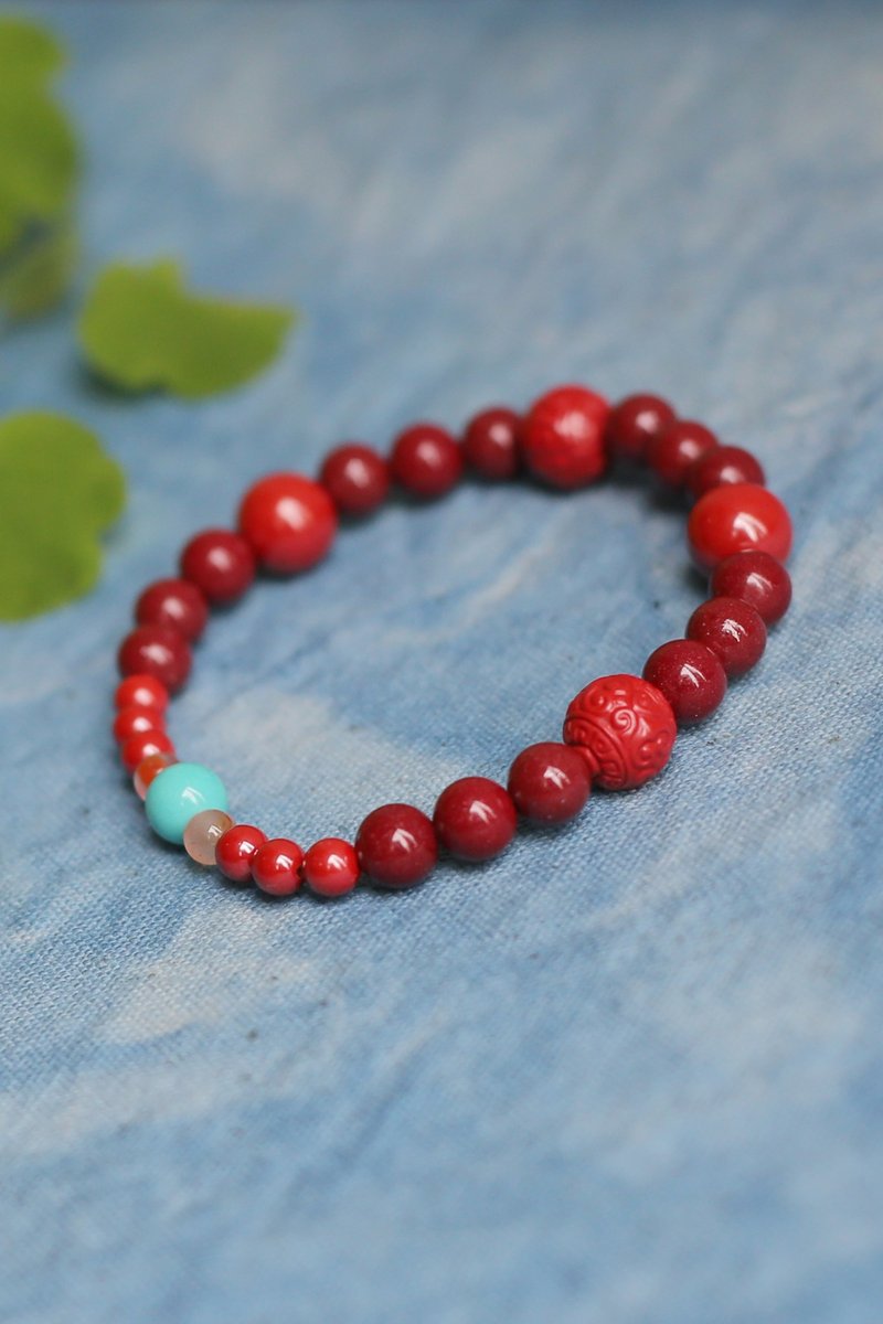 春秋手作 | 高瓷綠松 帝王砂 紫金砂 撞色手鏈 | 本命年 新年 - 手鍊/手環 - 半寶石 多色