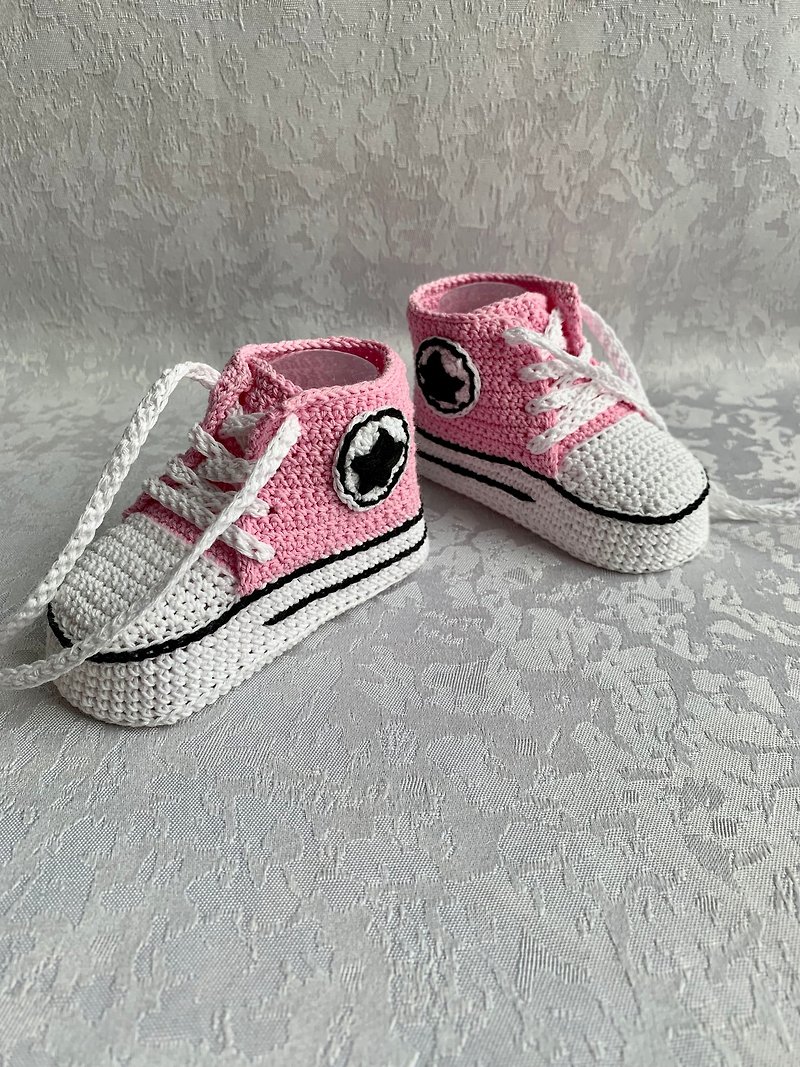 Baby Booties Crochet Converse Unisex Crochet Baby Booty Shoe Shower Gift newborn - Baby Socks - Cotton & Hemp Pink