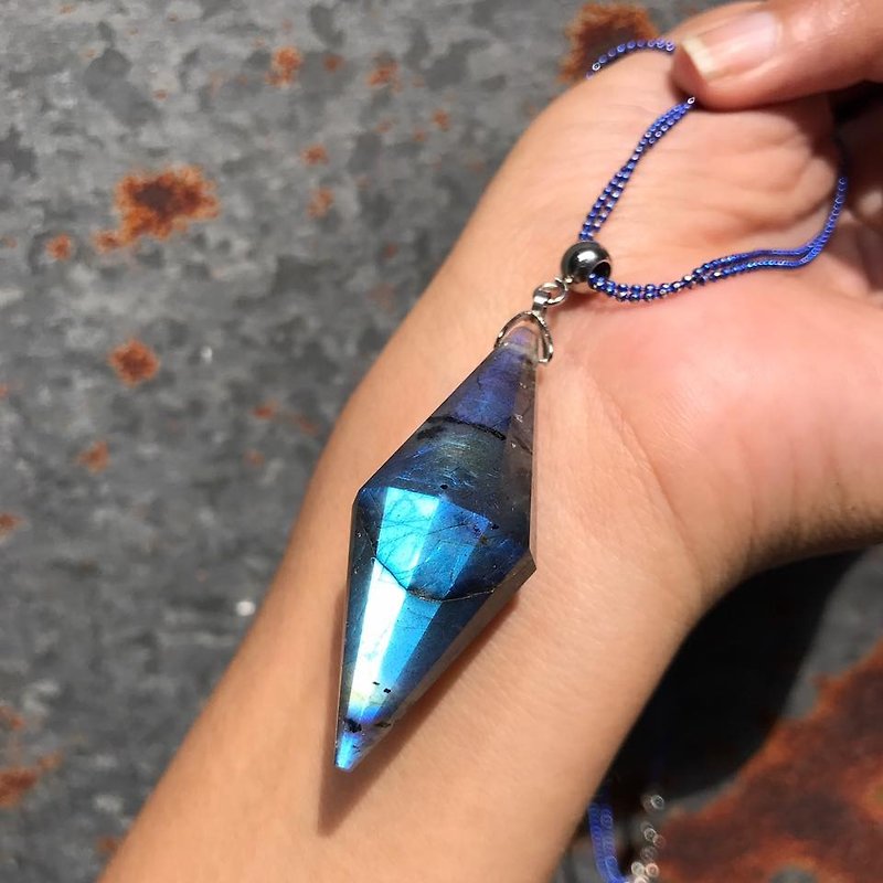 ] [ロストと天然石のグレアラブラドライトネックレスダブルLingshiを見つけます - ネックレス - 宝石 ブルー