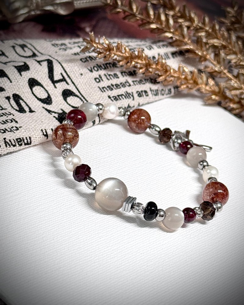 韆絲萬縷銀月灣水晶手鍊 - 醫療鋼配飾/紅銅髮晶/銀月光/珍珠 - 手鍊/手環 - 水晶 咖啡色