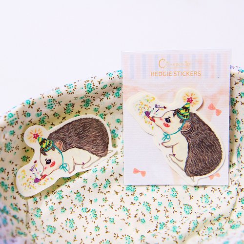 貓蝟 ∞ Catsegehogs ＜蝟子日常 vol.01-蝟寶寶幫你慶生!生日快樂!＞HEDGIE stickrs 5入 小刺蝟 / ハリネズミ / hedgehogs 手工剪裁造型貼紙