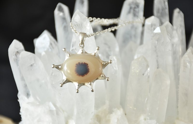Original handmade Silver inlaid natural ocean chalcedony chain pendant - Necklaces - Semi-Precious Stones Multicolor