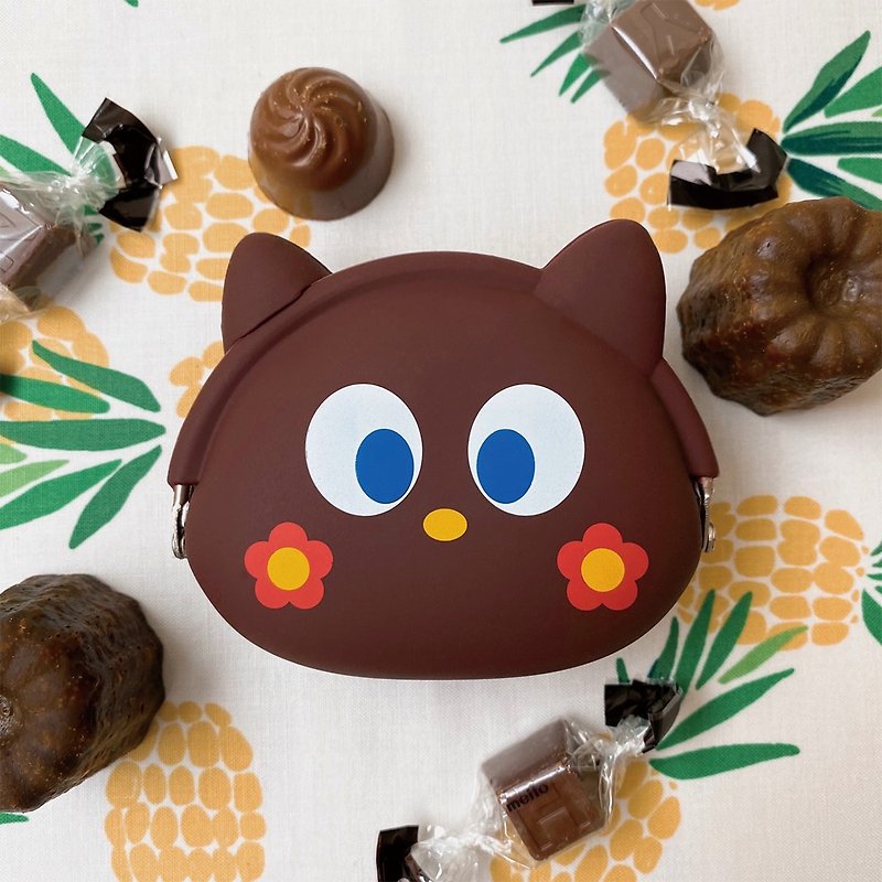 Coin Purse Chocolate Cat Key Case Headphone Case - กระเป๋าใส่เหรียญ - ซิลิคอน สีนำ้ตาล