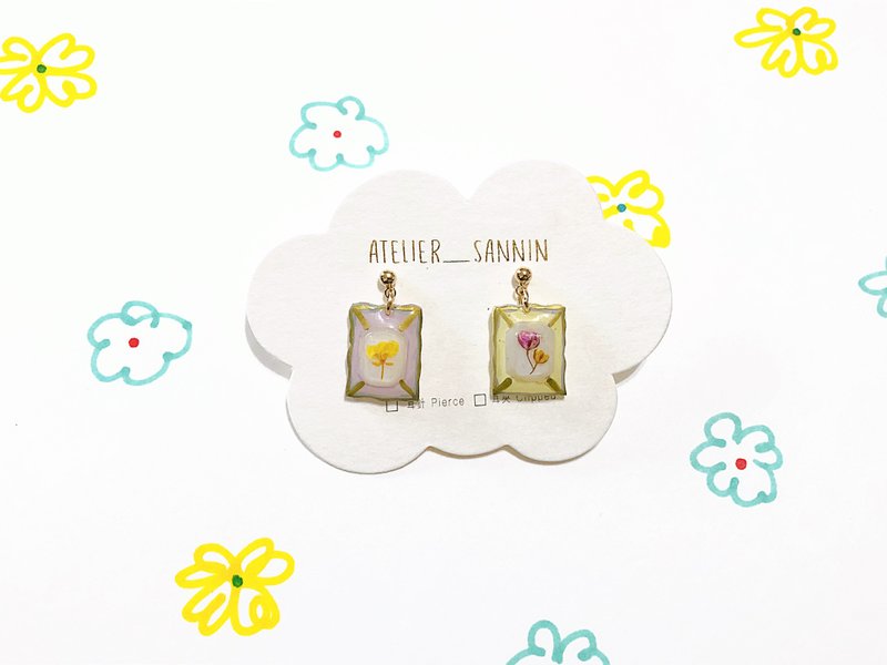 Quiet picture frame, handmade earrings, hand-painted limited edition dangle earrings/ Clip-On - ต่างหู - วัสดุอื่นๆ 