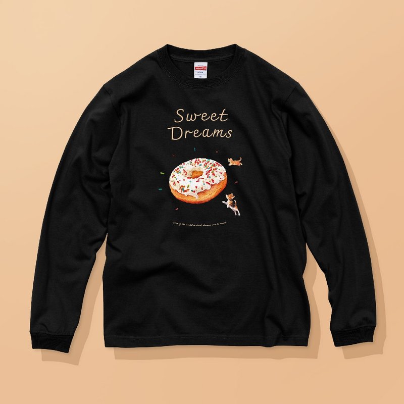 SWEET DREAMS_狗狗&貓咪與甜甜圈 / 品質有保證 / 經典長袖純棉T恤 - 女裝 T 恤 - 棉．麻 白色