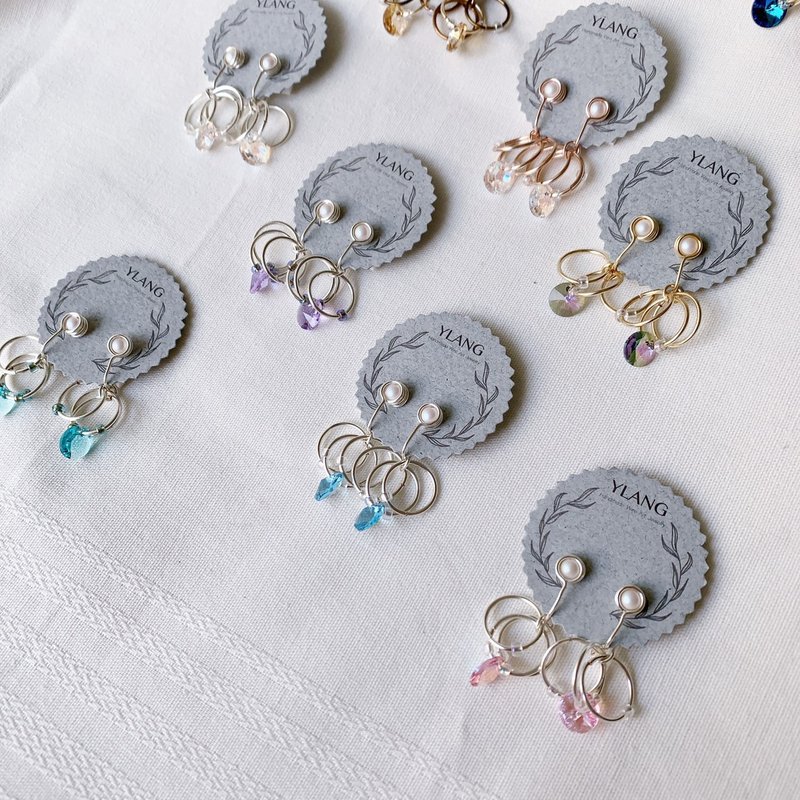 YLANG [Crystal Transparent Hoop- Silver Frame] Three-dimensional Small Hoop Earrings Swarovski/Artistic Bronze - Earrings & Clip-ons - Other Metals 