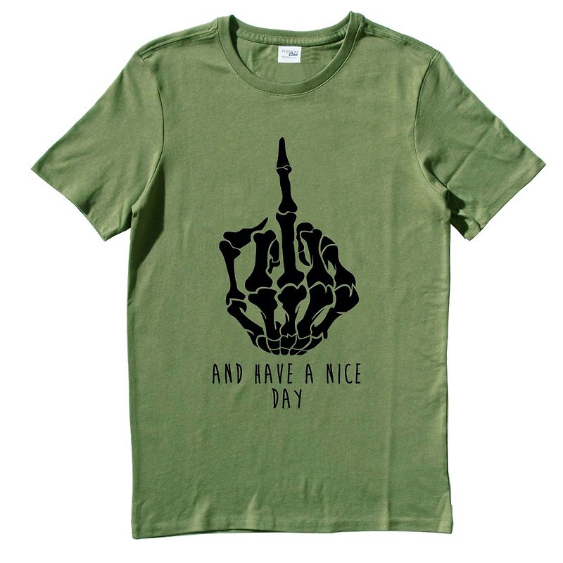 AND HAVE A NICE DAY 短袖T恤 軍綠色 文青 設計 趣味 - T 恤 - 棉．麻 綠色
