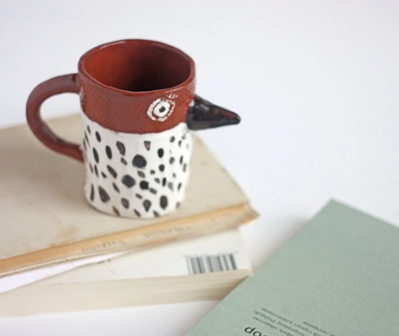 Pottery Mug-Bird Mug- Coffee Mug-Tea Cup-Tea Mug-Coffee Cup-Ceramics And Pottery - Pottery & Ceramics - Pottery Brown