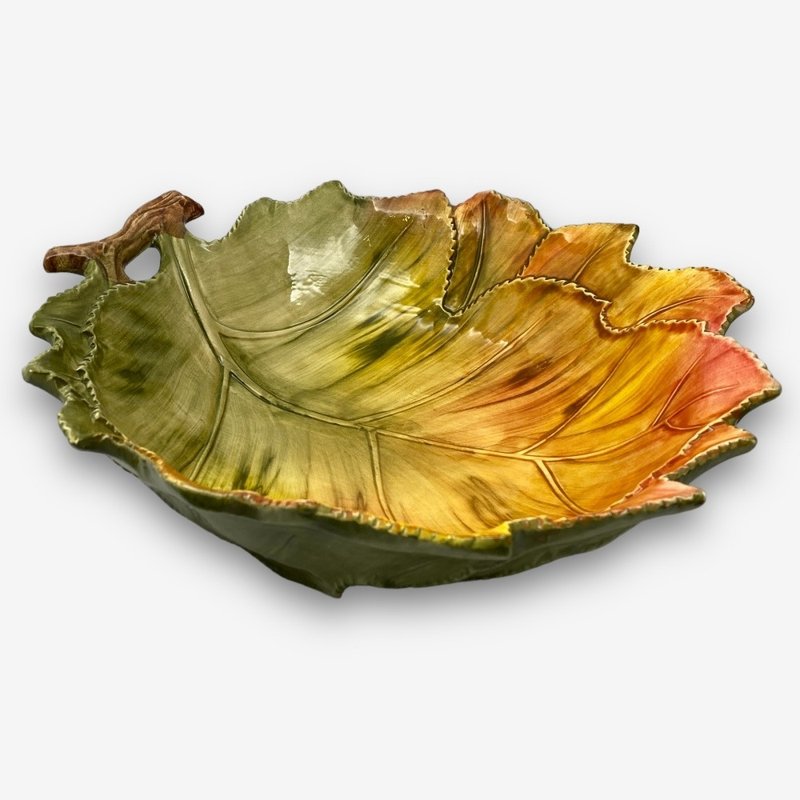 義大利手工陶-LT 秋季河岸 葉型碗 36x30cm - 碗 - 陶 橘色