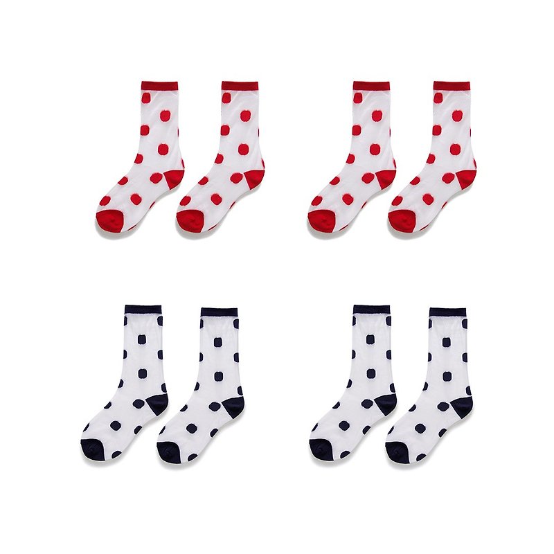 A little crystal cool stockings, a set of 4 pairs - imakokoni - ถุงเท้า - ผ้าฝ้าย/ผ้าลินิน สีแดง