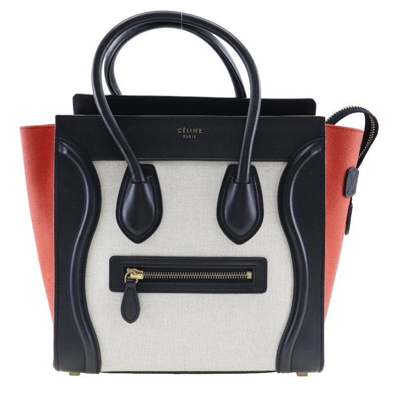 【日本直送】セリーヌ CELINE ラゲージ ハンドバッグ マイクロショッパー トリコロール 167792 カーフ × キャンバス 黒 レディース【中古】 - 手提包/手提袋 - 真皮 黑色