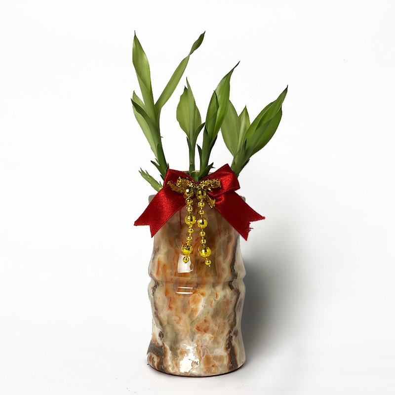 【ARTFINITY Da Yi Stone Generation】Red Dragon Jade Rich Bamboo Potted Plant - ตกแต่งต้นไม้ - หยก สีส้ม