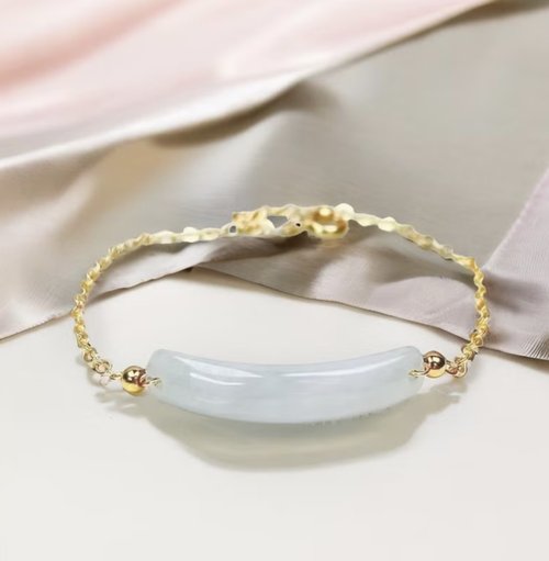 瓔珞珠寶盒 E.L.Jewelry Box 【願‧無事】冰種翡翠無事牌手鍊14K包金|天然緬甸玉A貨翡翠|送禮