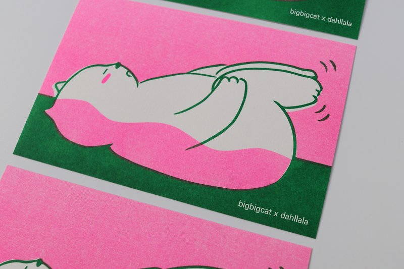 大きな大きな猫のポストカード - 背中のストレッチ - カード・はがき - 紙 ピンク