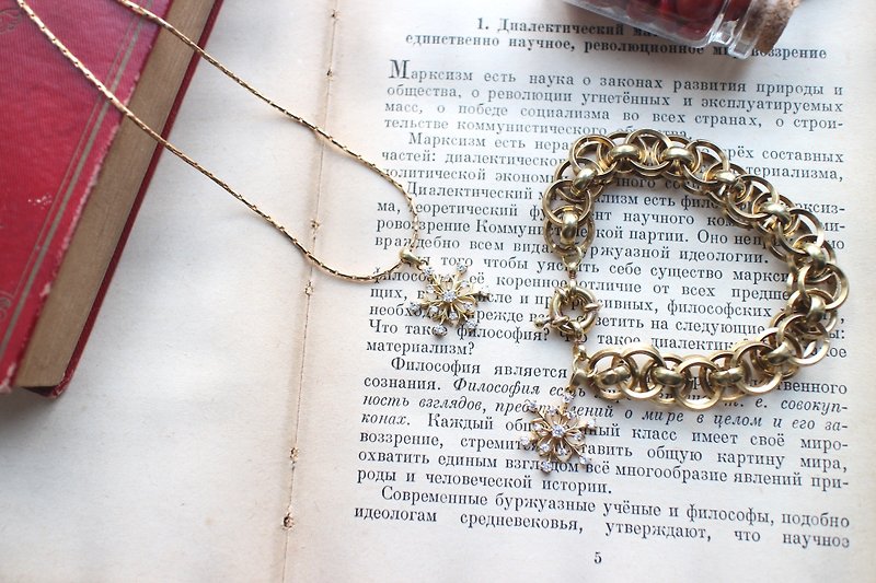 Snowflakes zircon brass handmade bracelet and necklace - Bracelets - Other Metals 