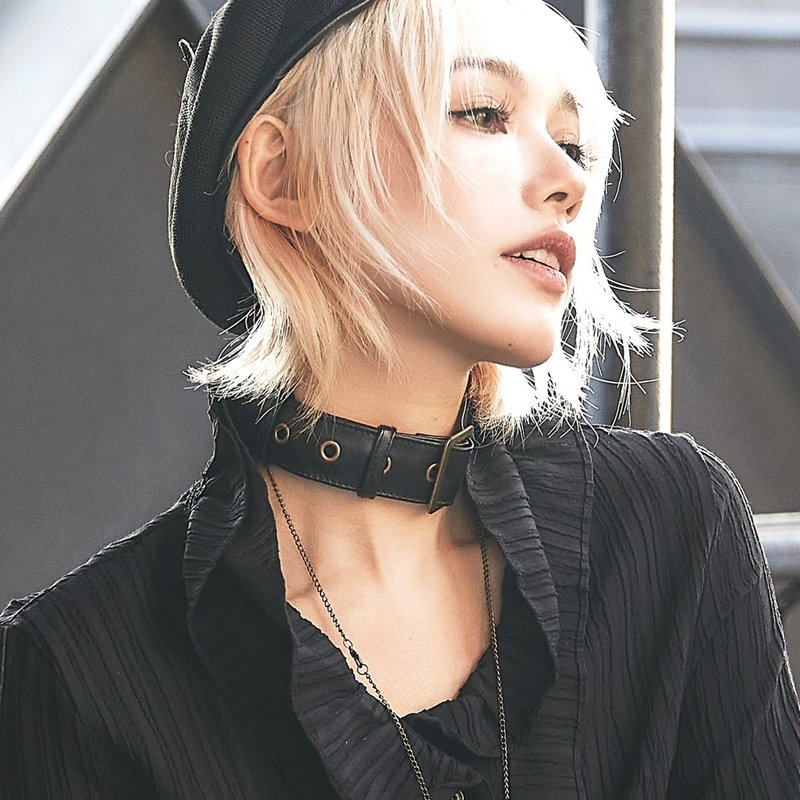 蒸汽朋克  金屬 黑色皮革 可調節 choker 頸圈 脖圈飾品 - 項鍊 - 真皮 黑色